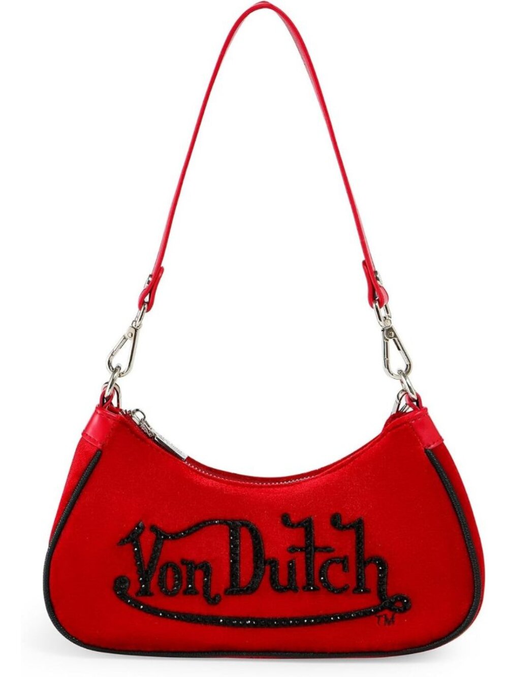 Chic Velvet Shoulder Bag with Rhinestone Logo, Stylish Handbag for Any Occasion